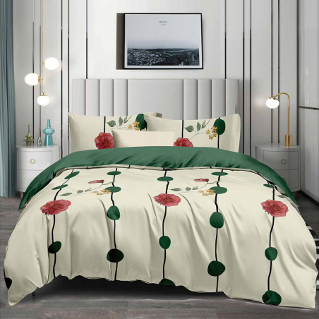 Двулицев спален комплект от 4 части без ластик (за приста) - Полет над цветята
