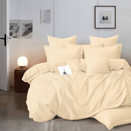 Едноцветен спален комплект от 6 части с ластик - Светложълт