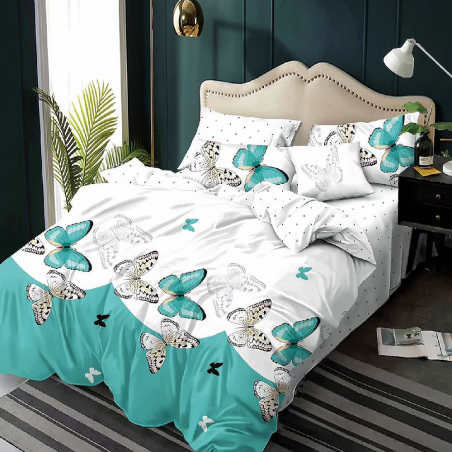 Двулицев спален комплект от 6 части с ластик - Пеперуден свят