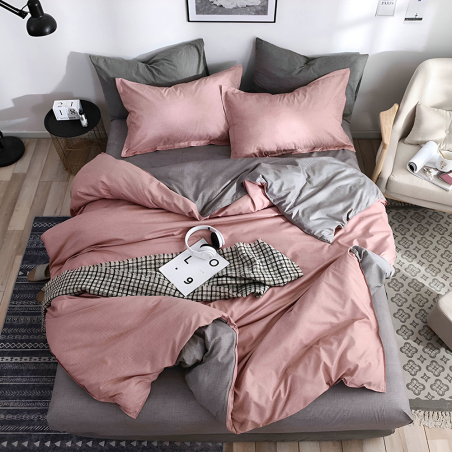 Двулицев спален комплект от 4 части с ластик (за приста) - Розова мечта