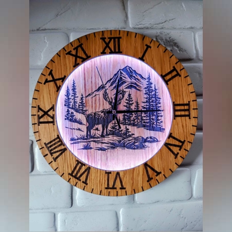 Стенен часовник - дървен с LED подсветка