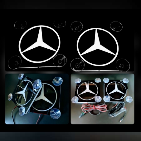 Двойни светещи 3D LED табели Мерцедес с лого за предно стъкло