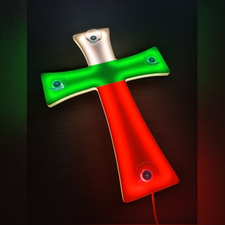 Светещ кръст за предно стъкло - Трибагреник ( Бяло , Зелено , Червено)