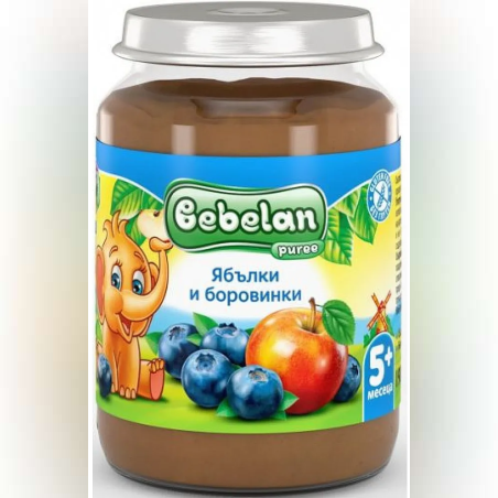 BEBELAN Пюре от ябълки и боровинки 5м. 190г