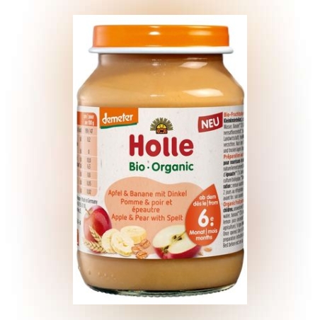 Holle Био пюре ябълка с банан и спелта 6 месеца x190 г
