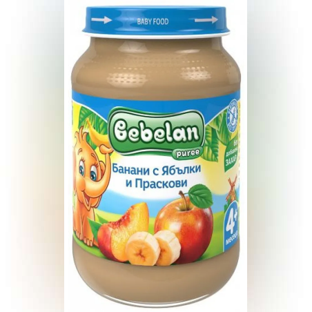 BEBELAN Банани с ябълки и праскови 4м. 190г