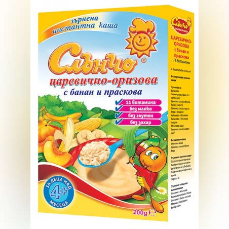 Слънчо Царевично оризова с банан и праскова 4+ месеца