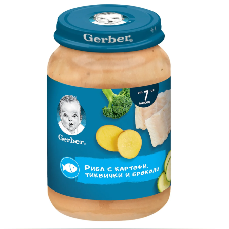 GERBER Риба с картофи, тиквичка и броколи 7м. 190г