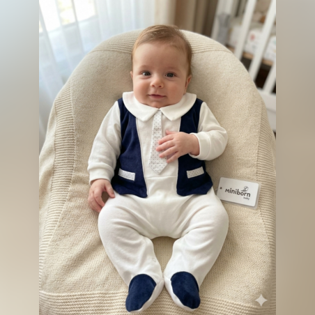 Ромпър вратовръзка бяло и т.синьо