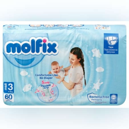 Пелени Molfix 3 - 60 броя+ мокри кърпи Молфикс