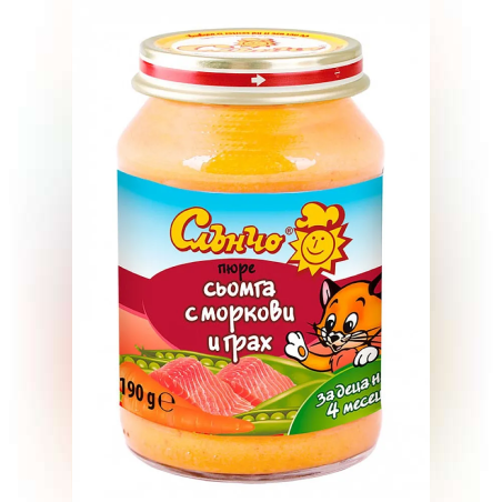 Слънчо Сьомга с моркови и грах 4м. 190г