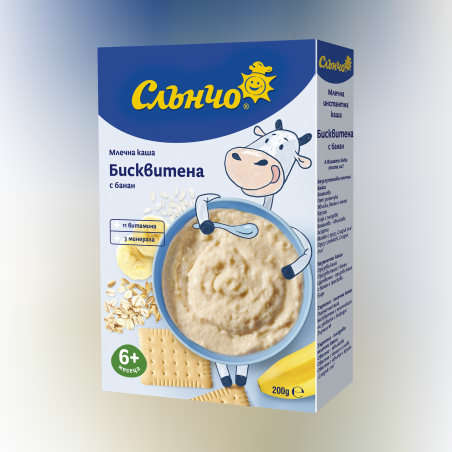 СЛЪНЧО Млечна Бисквитена каша с банан 6+ месеца