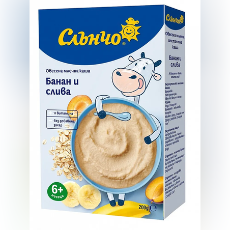Слънчо Овесена каша с банан и слива 6м. 200г