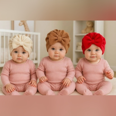 Бебешка шапка тип тюрбан 0-6 месеца