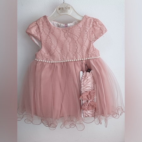 Рокля от дантела и тюл в цвят пепел от рози