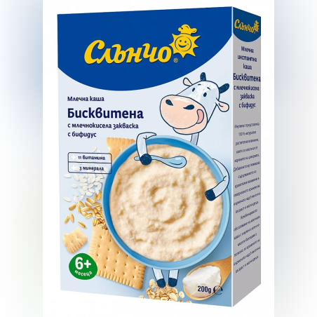 СЛЪНЧО Млечна Бисквитена каша с бифидус 6+ месеца