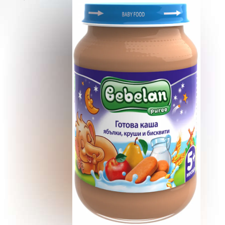 BEBELAN Млечна каша ябълки, круши и бисквити 5м. 190г