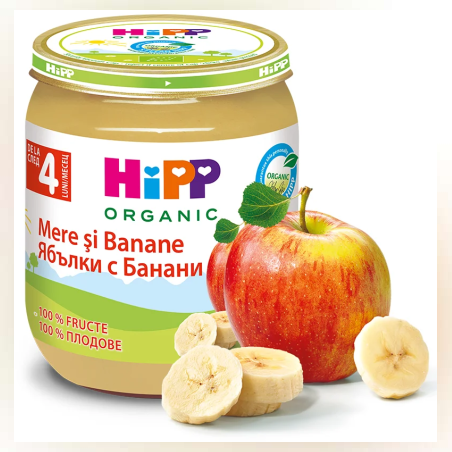 HIPP Био пюре Ябълки с банани 4м+ 125г