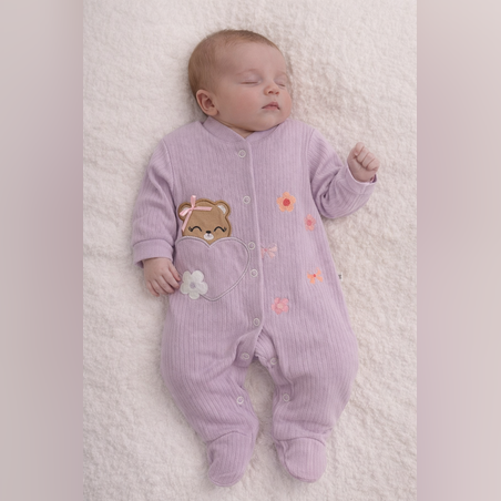 Ромпър в лилаво с мече