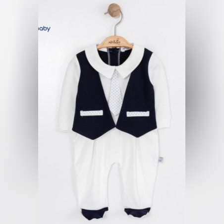 Ромпър вратовръзка бяло и т.синьо