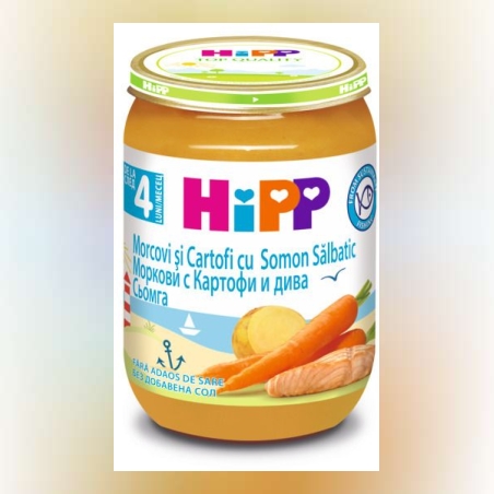 HiPP Моркови с картофи и дива сьомга 4м. 190г.