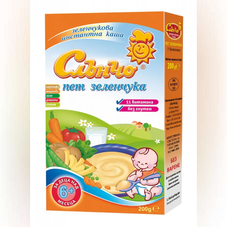 Слънчо Зеленчукова каша с Пет зеленчука 6+ месеца