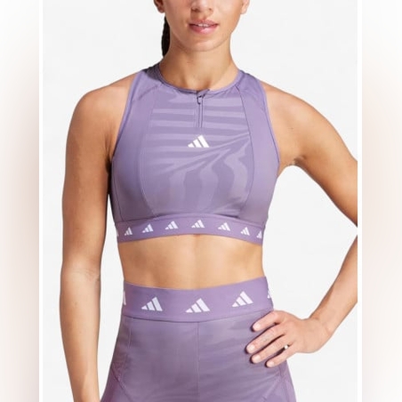 ADIDAS Powerimpact Medium-Support Techfit High-Neck Zip Bra Purple