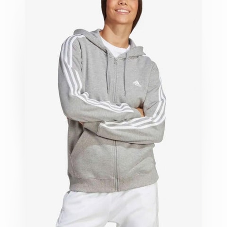 ADIDAS Essentials 3-Stripes French Terry Full-Zip Hoodie Grey