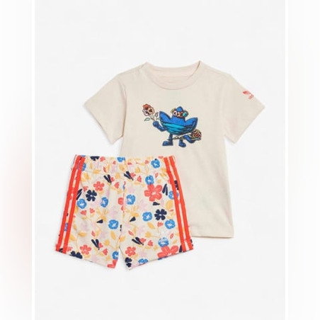 ADIDAS Originals Floral Shorts Tee Set Beige/Multi