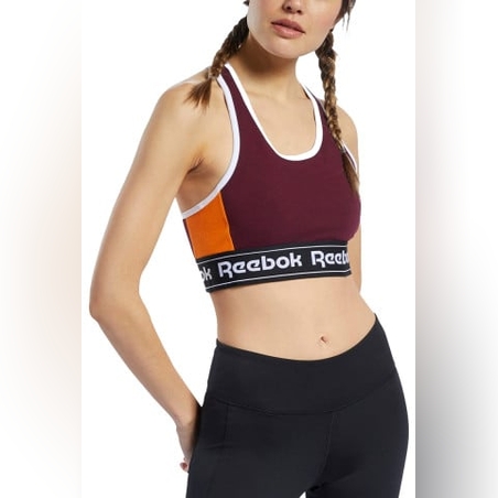 REEBOK Training Essentials Linear Logo Low-Impact Bra Maroon