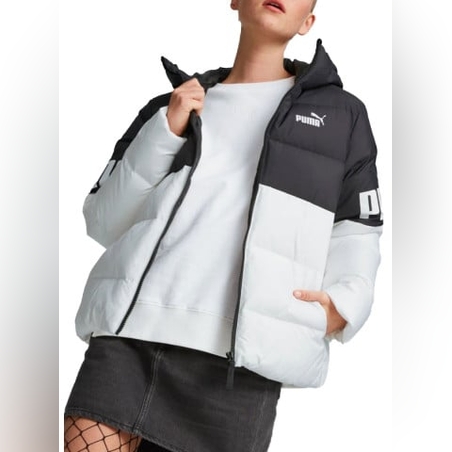 PUMA Power Hooded Down Puffer Jacket White/Black