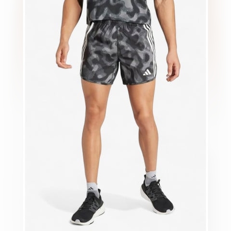 ADIDAS Own the Run 3-Stripes Allover Print Shorts Grey