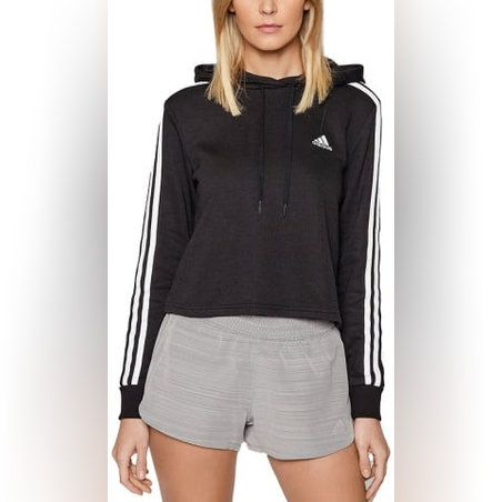 ADIDAS Essentials 3-Stripes Cropped Hoodie Black