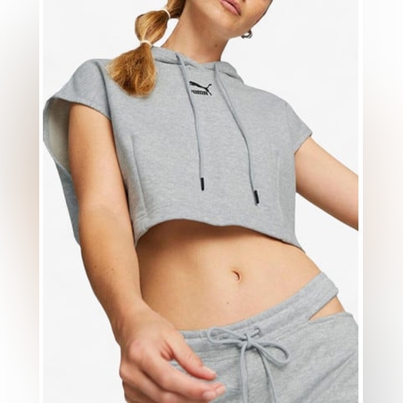 PUMA Dare To Hooded Cropped Top Grey