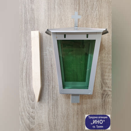 Метален надгробен фенер с дървено колче - сив