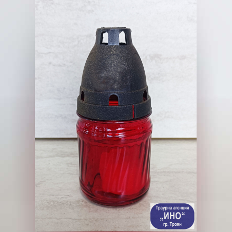 Свещник за дългогоряща свещ червено стъкло