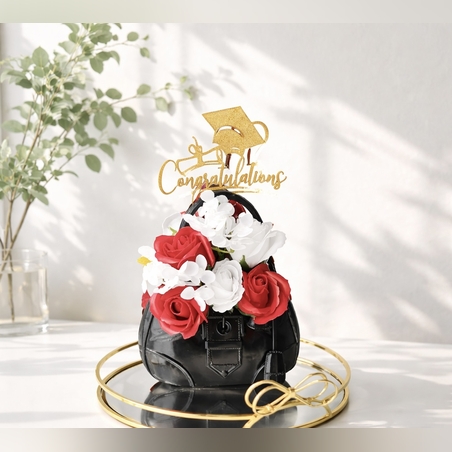 Луксозен букет в малка чанта прада