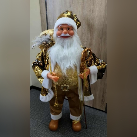Луксозна коледна фигура Дядо Коледа в златно – елегантна и празнична декорация за дома