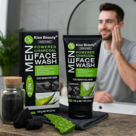 Дълбокопочистващ гел за лице с алое и черен въглен за мъже