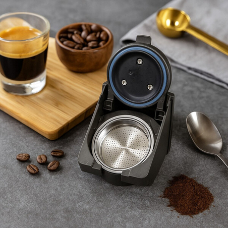 Двойна приставка за мляно кафе за Voltz OV51171B5 – черен корпус с метален филтър, за двоена доза еспресо