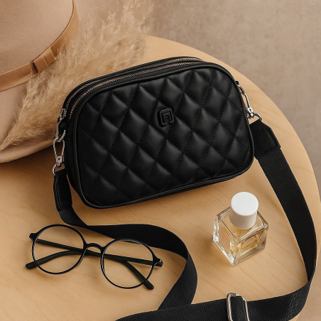 Капитонирана дамска чанта през рамо черна