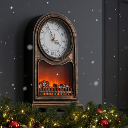 Винтидж настолен часовник с LED камина за уют и стил в дома