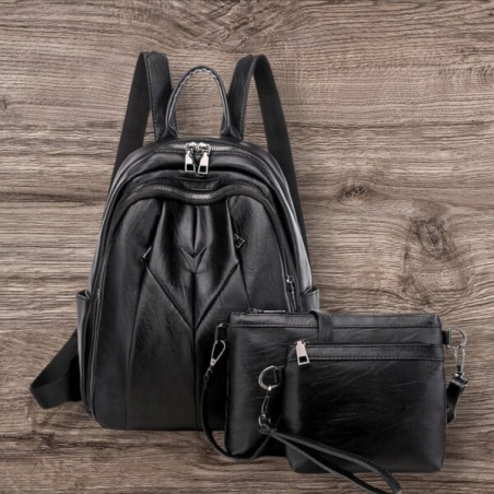 Комплект 3 части: дамска раница, чантичка и портмоне, стилен и практичен за всекидневна употреба