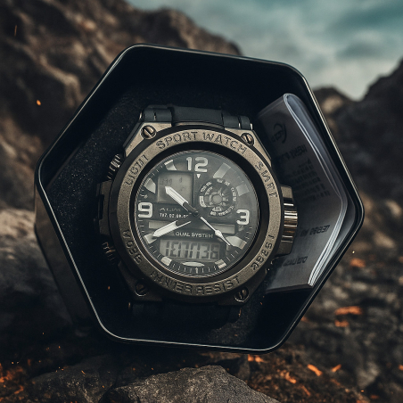 Спортен аналогово-дигитален мъжки часовник с подсветка, аларма и водоустойчив корпус