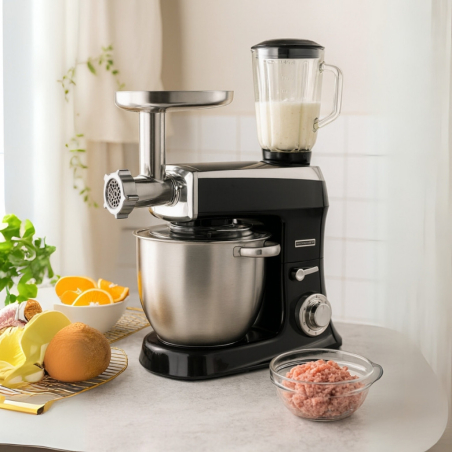 Кухненски робот 3 в 1 Royalty Line RL-PKM2100BG BLACK с 2100W мощност, 7.5L купа и 1.5L блендер