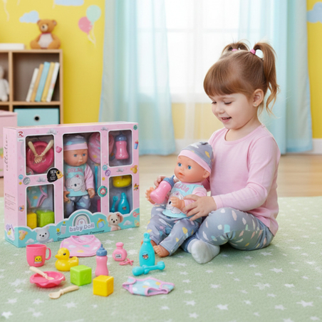 Кукла Baby Doll с аксесоари за хранене – забавление и грижа за малката мама
