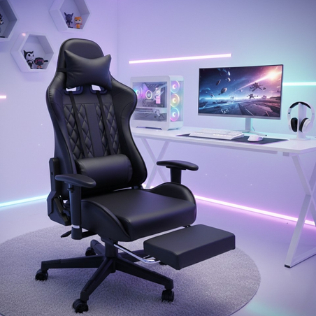 Геймърски стол за релакс с масаж и подложка за крака – син