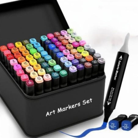 Комплект маркери с алкохолна основа, двустранни с калъф за съхранение