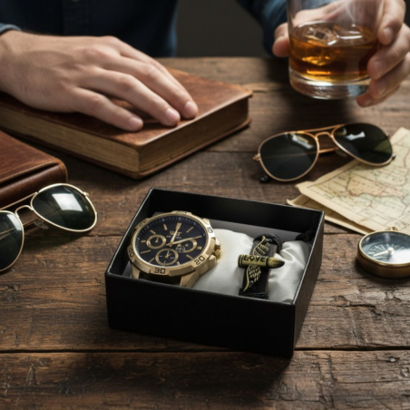 Мъжки комплект S&T Seek Time – стилен часовник с гривна в подаръчна кутия