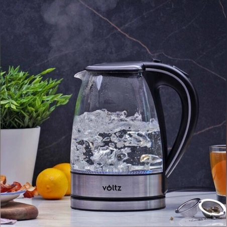Светеща електрическа кана Voltz 2200W със стъклен корпус и LED осветление